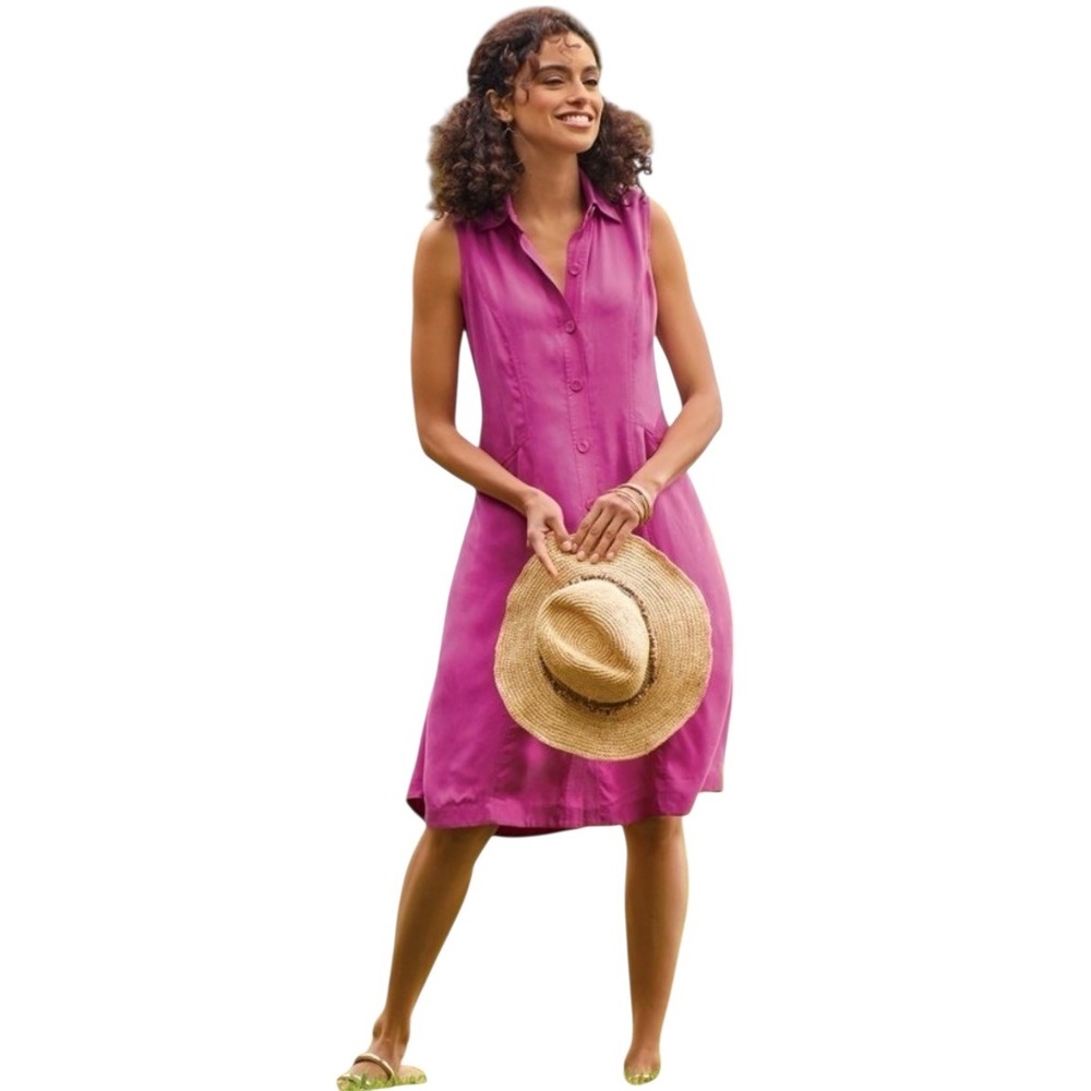 Soft Surroundings NWT Fuchsia Red Cascade Dress Sleeveless Shirt Dress M